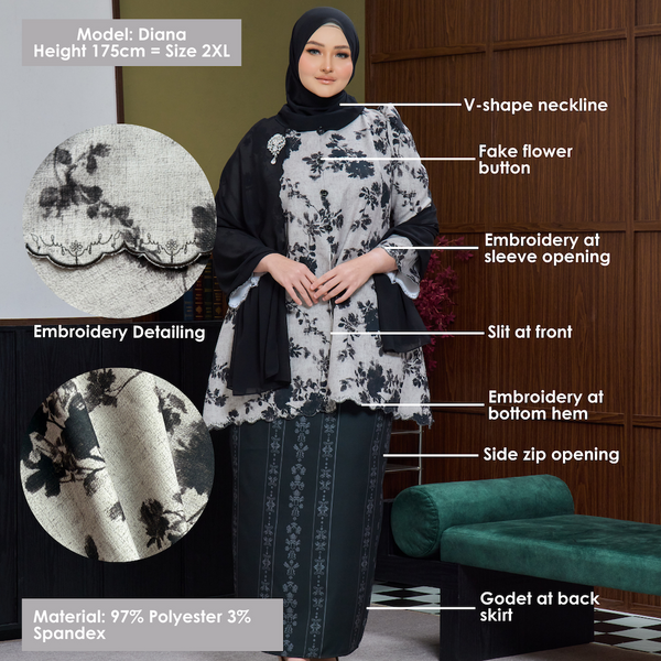 Serena Tunic Kurung Tapered Set - Brown/Black Floral