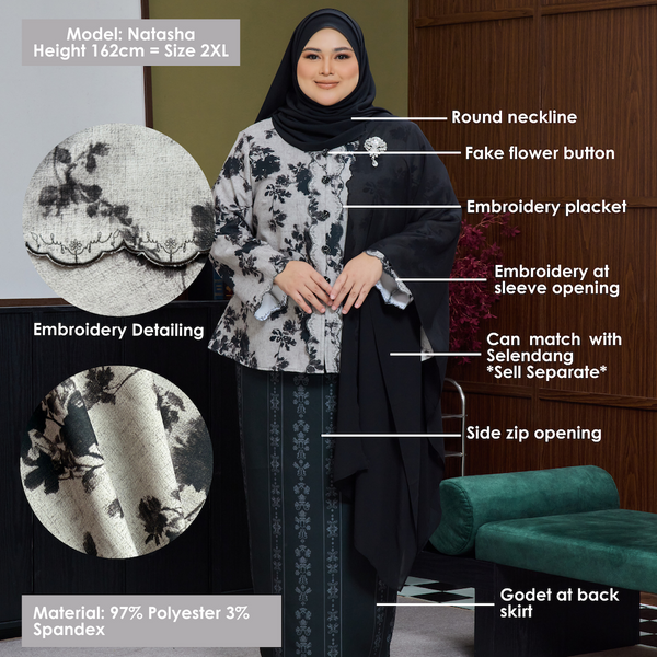 Daleya Tapered Kurung Set - Brown/Black Floral