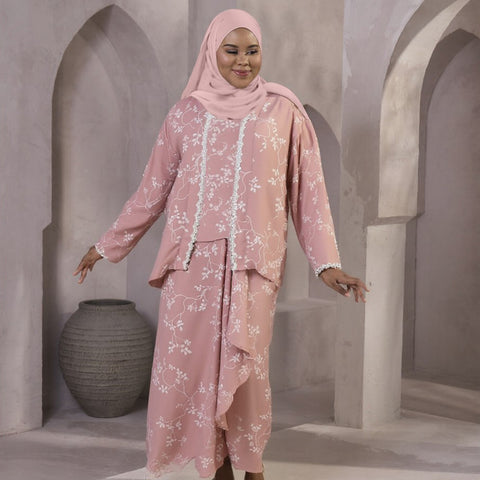 Kalyani Overlap Kurung Set - Blush Pink Flower