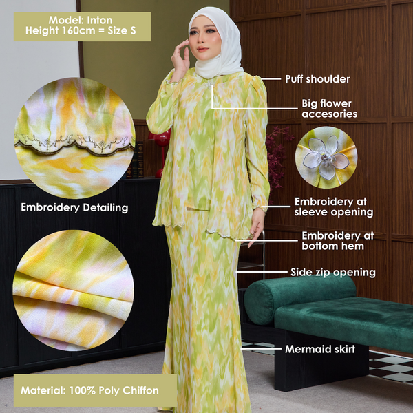 Basira Kurung Mermaid Set - Pink Abstract [PreOrder]