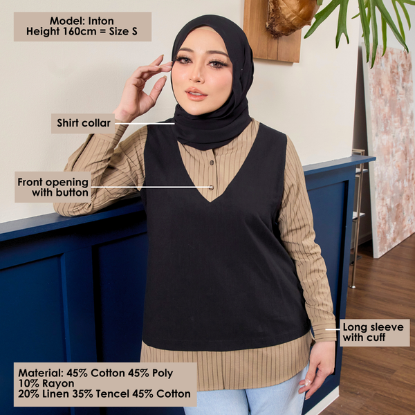 Chloe Blouse - Black Truffle Stripe