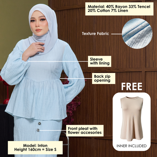 Twisha Kurung Fr Overlap Set - Light Blue