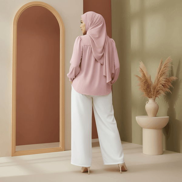 Dareen Blouse - Blush Pink & Ruby Pants - White (Sold Separately)