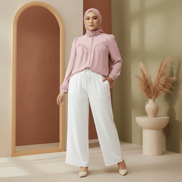 Dareen Blouse - Blush Pink & Ruby Pants - White (Sold Separately)