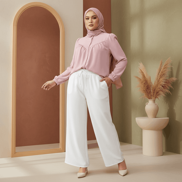Dareen Blouse - Blush Pink & Ruby Pants - White (Sold Separately)