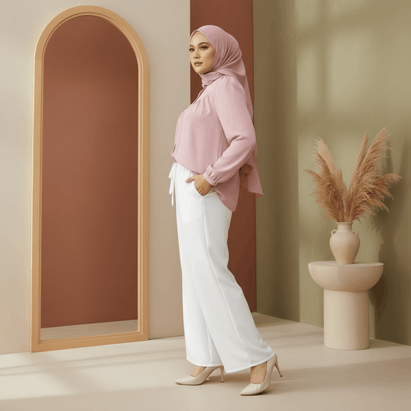 Dareen Blouse - Blush Pink & Ruby Pants - White (Sold Separately)