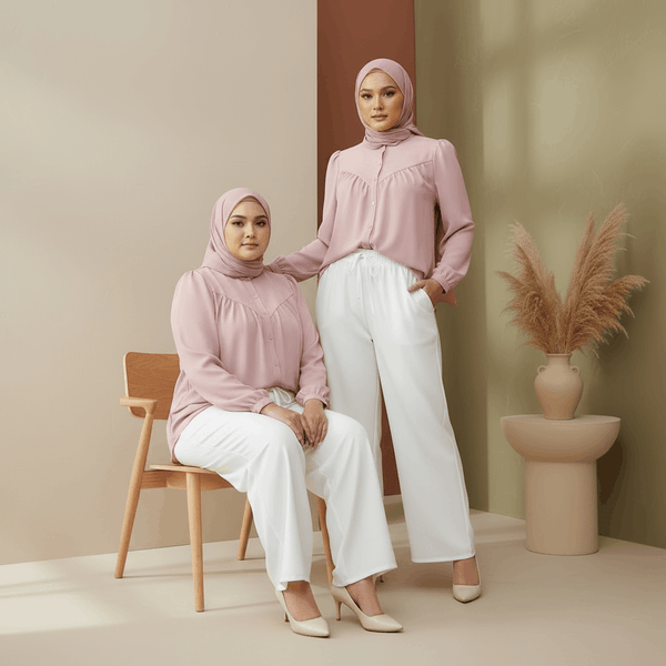 Dareen Blouse - Blush Pink & Ruby Pants - White (Sold Separately)