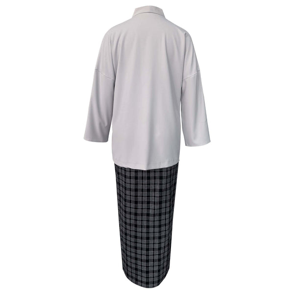 Leanne Pleated Kurung Set  - Grey Black Check