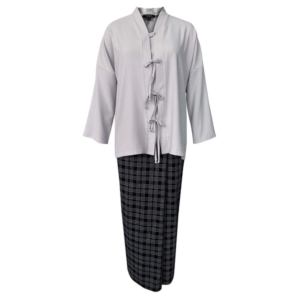 Leanne Pleated Kurung Set  - Grey Black Check