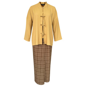 Leanne Pleated Kurung Set  - Mustard Brown Check