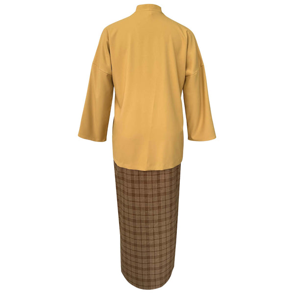 Leanne Pleated Kurung Set  - Mustard Brown Check