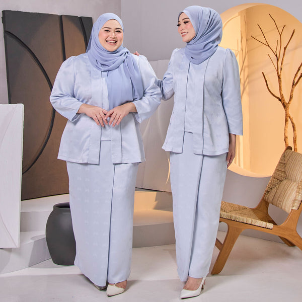 Randa Pleated Kurung Set  - Light Blue Brocade