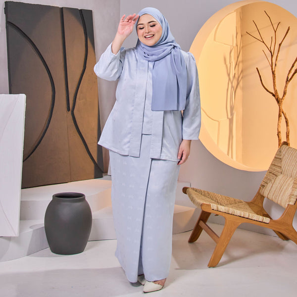 Randa Pleated Kurung Set  - Light Blue Brocade