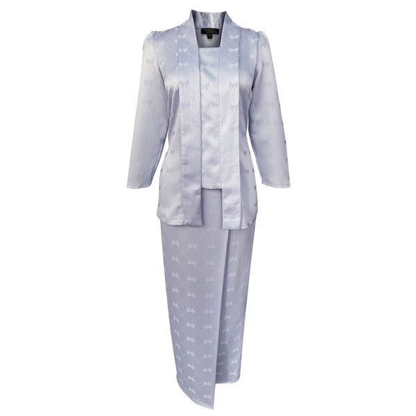 Randa Pleated Kurung Set  - Light Blue Brocade