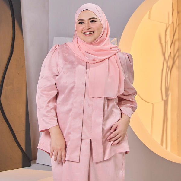 Randa Pleated Kurung Set - Pink Brocade