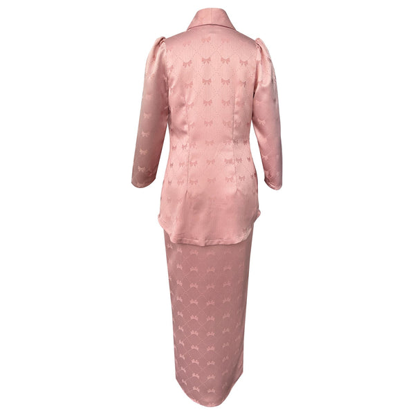 Randa Pleated Kurung Set - Pink Brocade