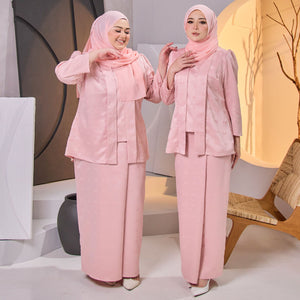 Randa Pleated Kurung Set - Pink Brocade