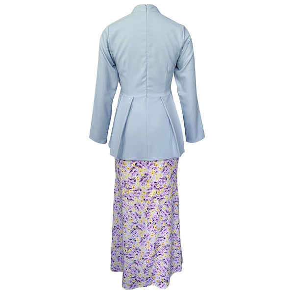 Laidi Mermaid Kurung Set - Mint Blue Purple Floral