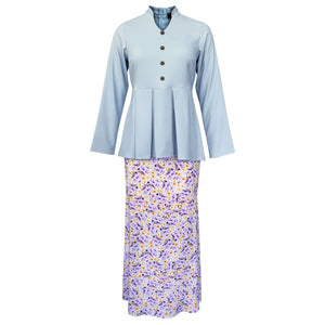 Laidi Mermaid Kurung Set - Mint Blue Purple Floral