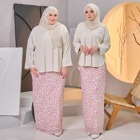 Airiji Tapered Kurung Set - Cream Pink Floral