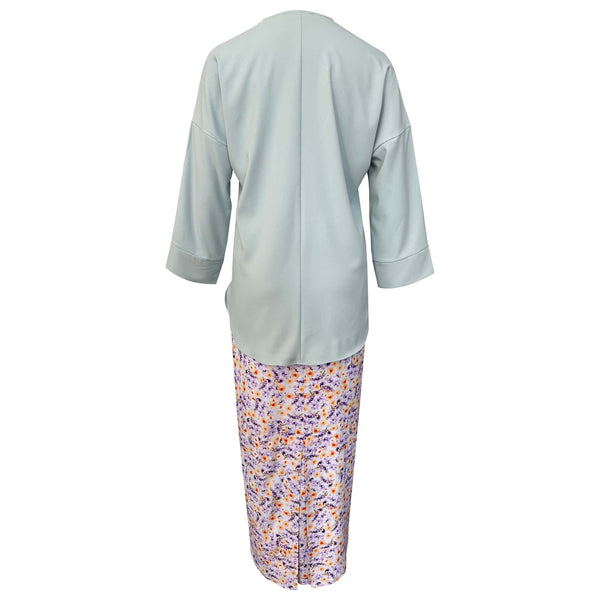 Airiji Tapered Kurung Set - Mint Blue Floral