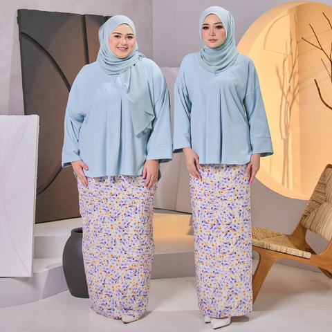 Airiji Tapered Kurung Set - Mint Blue Floral