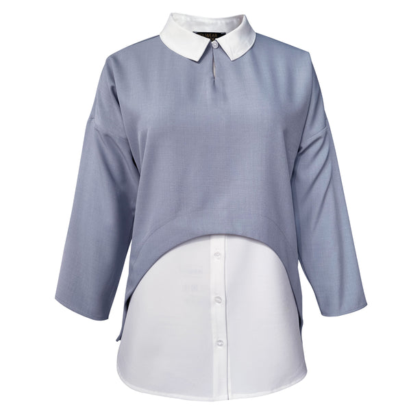 Nelly Contrast Blouse - Blue White