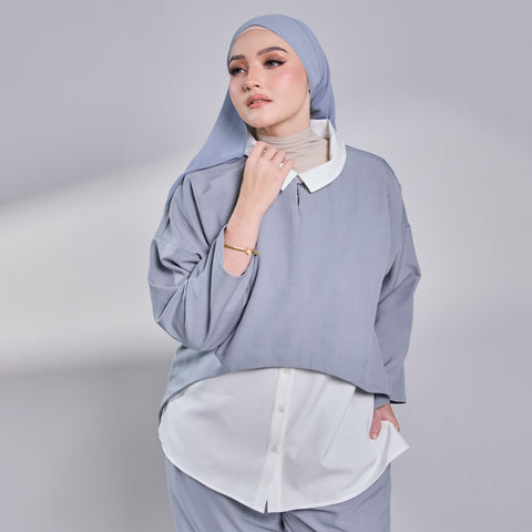 Nelly Contrast Blouse - Blue White