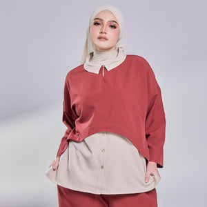 Nelly Contrast Blouse - Maroon/Beige