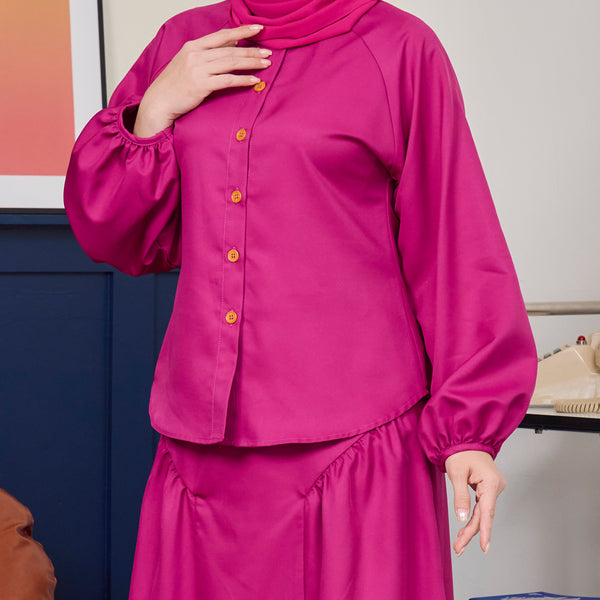 Hazel A-line Cut Kurung Set - Fuchsia