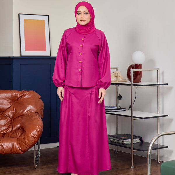Hazel A-line Cut Kurung Set - Fuchsia
