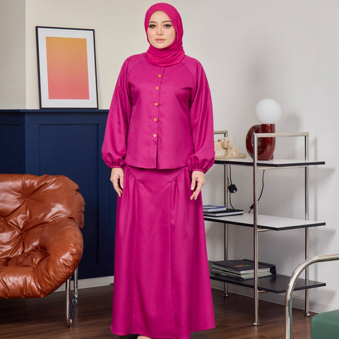 Hazel A-line Cut Kurung Set - Fuchsia