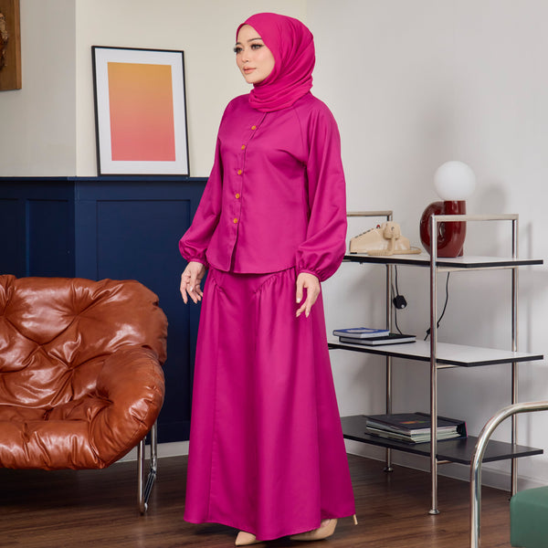Hazel A-line Cut Kurung Set - Fuchsia