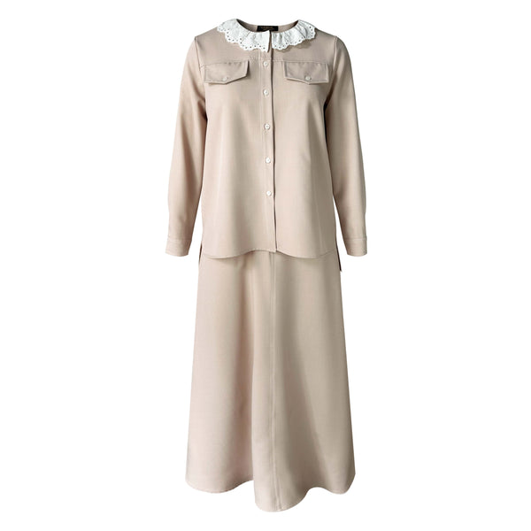 Ellie Pretty Blouse & Skirt - Beige