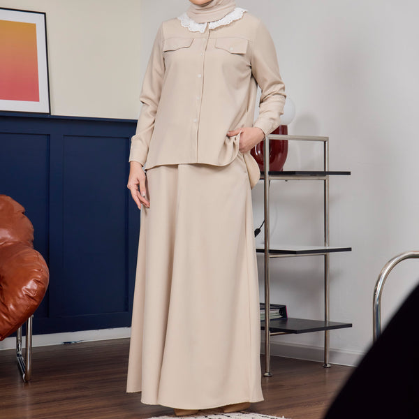 Ellie Pretty Blouse & Skirt - Beige