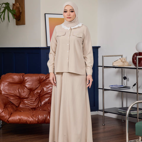 Ellie Pretty Blouse & Skirt - Beige