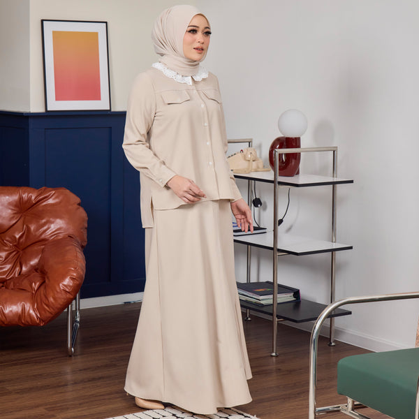 Ellie Pretty Blouse & Skirt - Beige