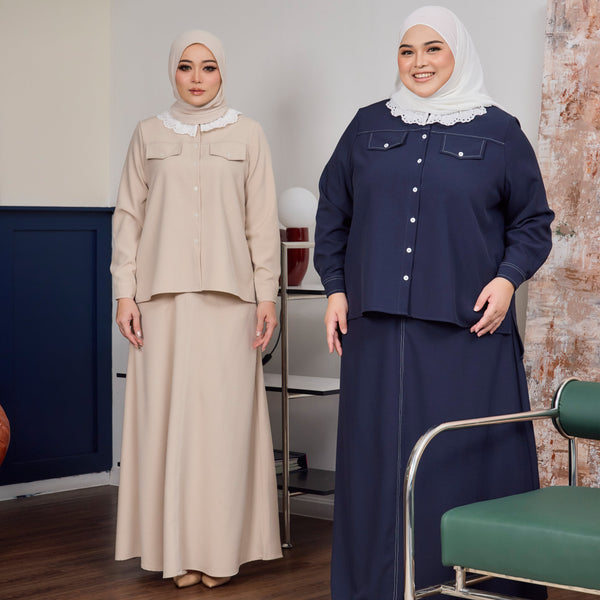 Ellie Pretty Blouse & Skirt - Navy