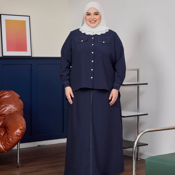 Ellie Pretty Blouse & Skirt - Navy