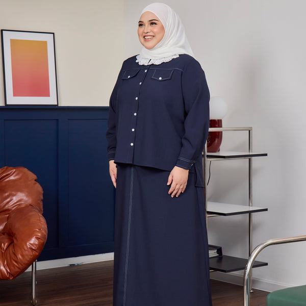 Ellie Pretty Blouse & Skirt - Navy