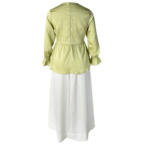 Emery Feminine Blouse & Skirt - Lime/Off White