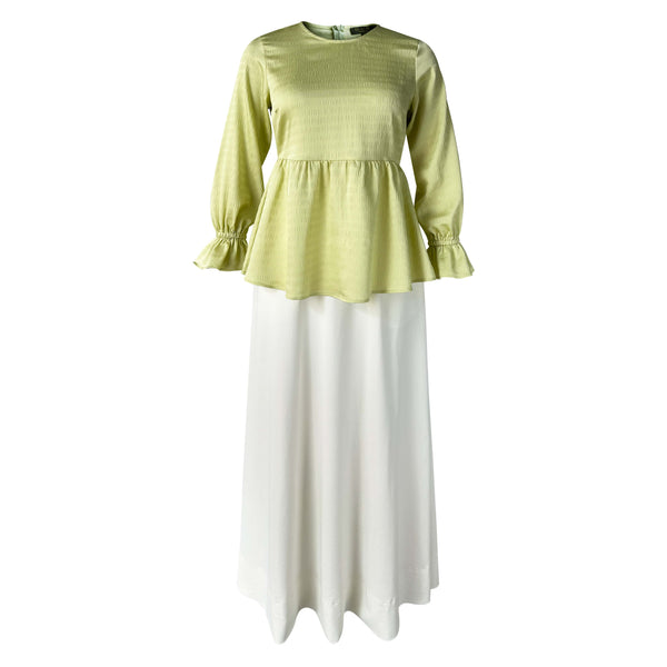 Emery Feminine Blouse & Skirt - Lime/Off White