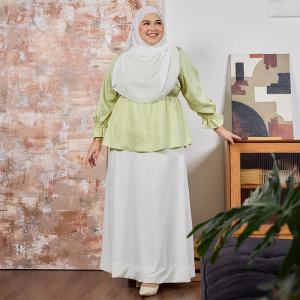 Emery Feminine Blouse & Skirt - Lime/Off White