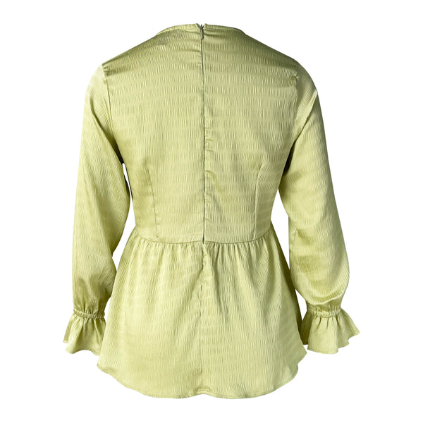 Emery Feminine Blouse & Skirt - Lime/Off White