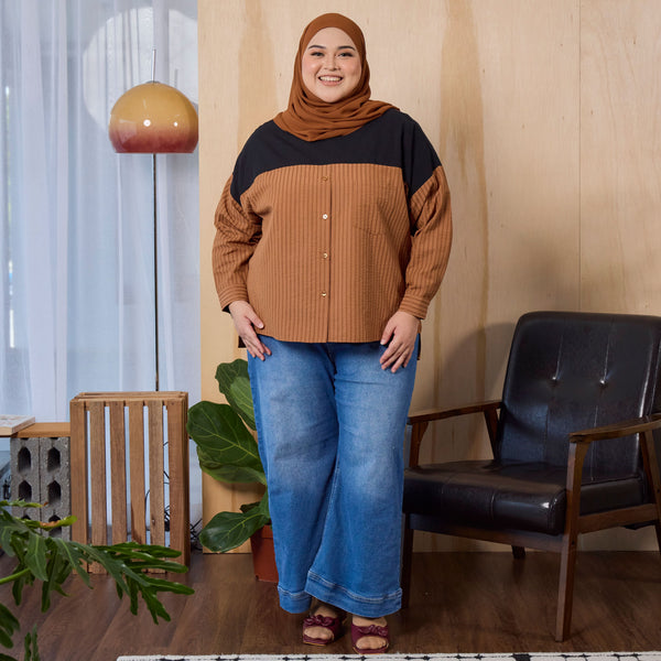 Lainey Blouse - Brown Red Stripe
