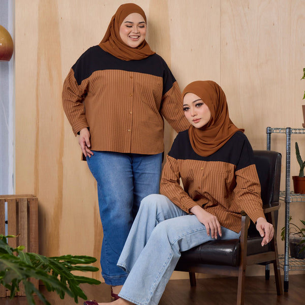Lainey Blouse - Brown Red Stripe