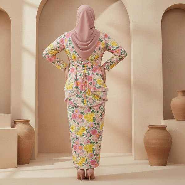 Lunia Kurung Set - Yellow Pink Flower