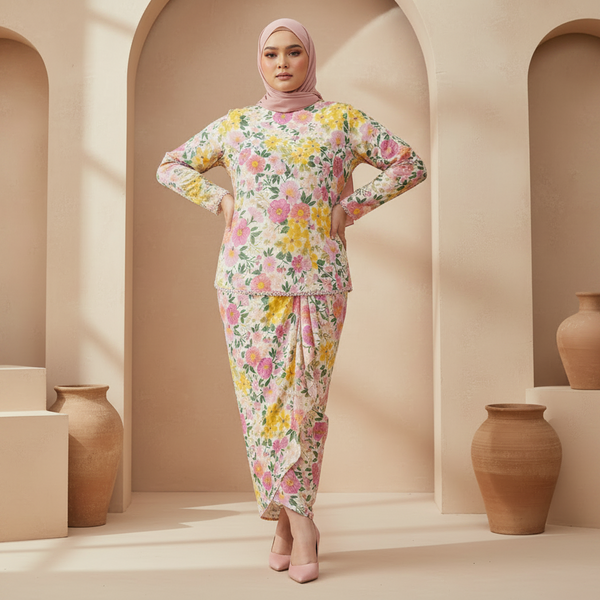 Lunia Kurung Set - Yellow Pink Flower