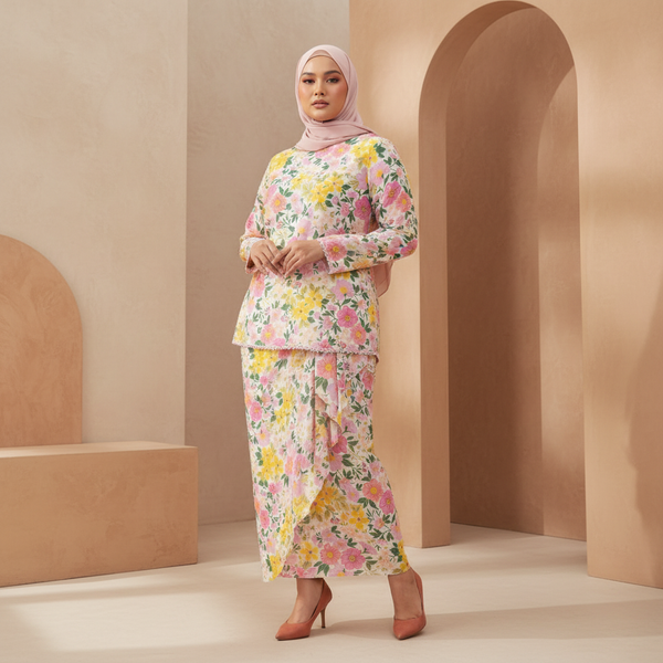 Lunia Kurung Set - Yellow Pink Flower