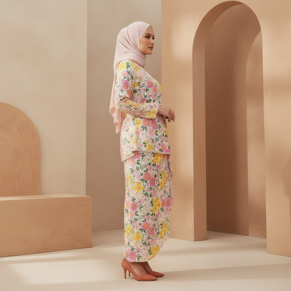 Lunia Kurung Set - Yellow Pink Flower